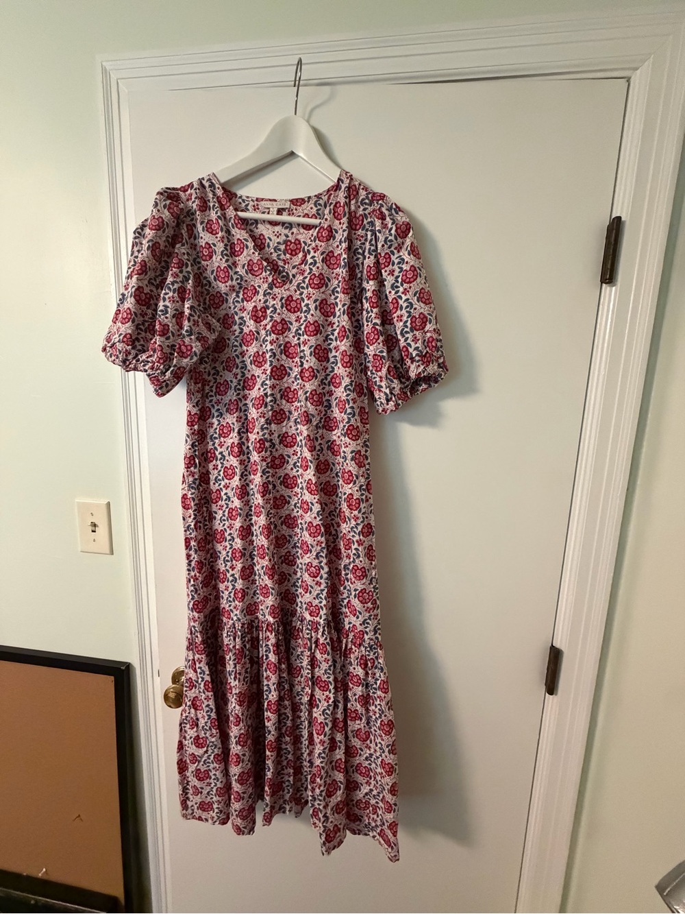 100% cotton Anna Cate Myers block print maxi pink/white